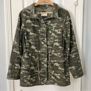 Universal Thread Women’s Green Camo Canvas Cotton‎ Utility Jacket Hooded S Small